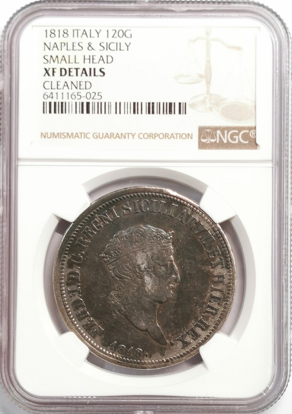 凡希社世界钱币微拍第二百零七期 1818意大利那不勒斯与西西里120G大银NGC-XFD