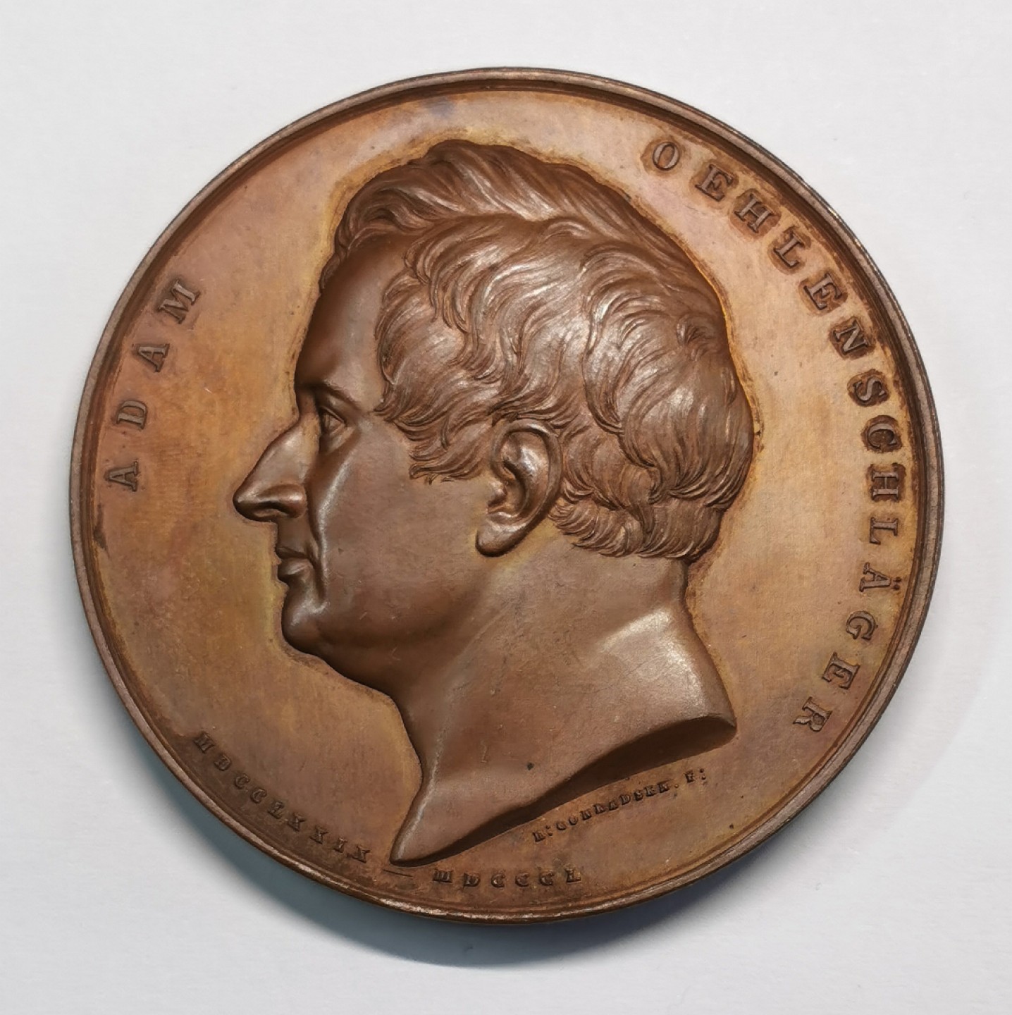 凡希社世界钱币微拍第二百零七期 1850丹麦厄伦施拉格逝世纪念铜章 直径54mm