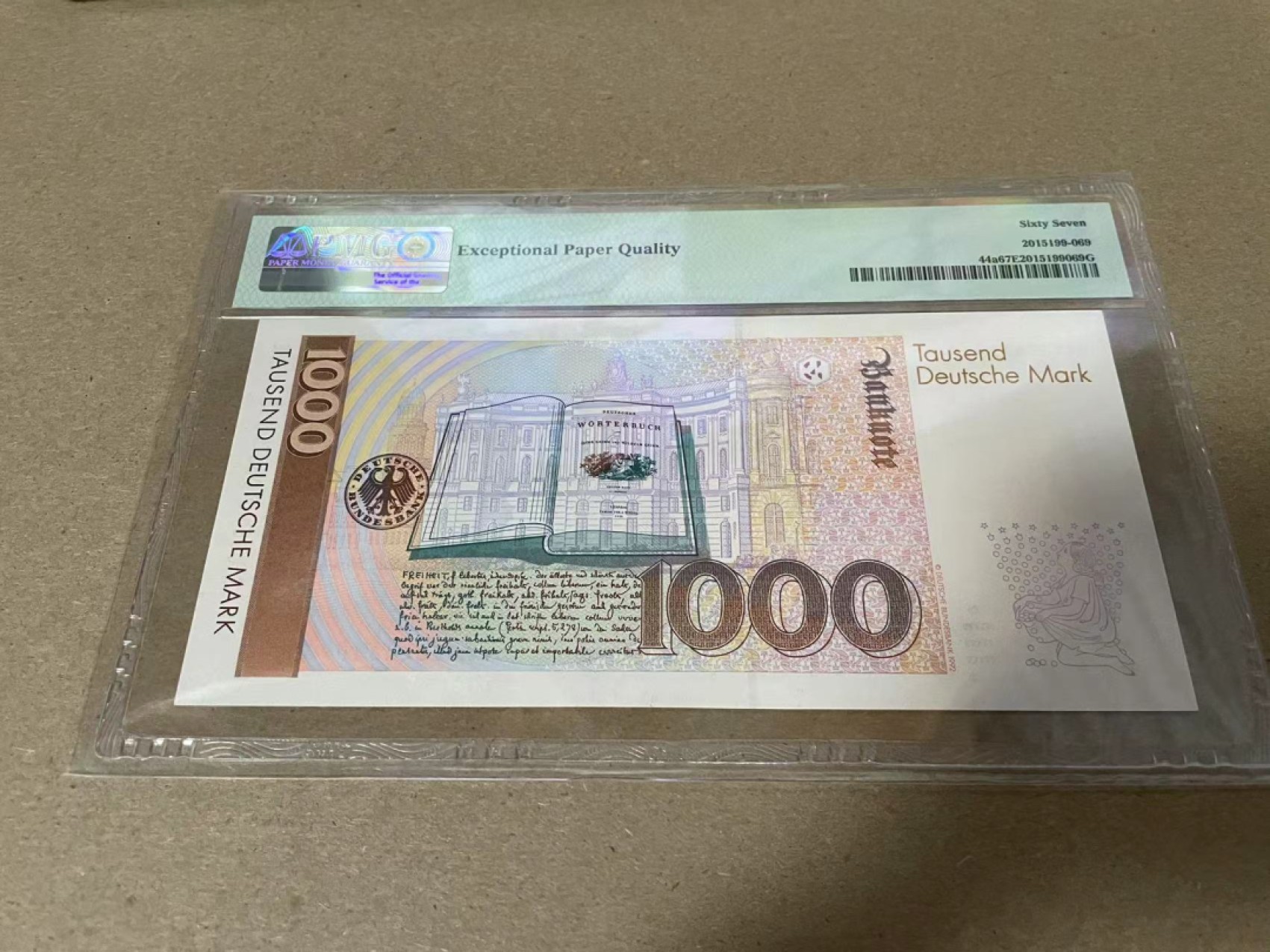 【Blue Auction】✨世界纸币精拍第214期 【精】 【AA冠】德国 1991年1000马克 PMG67EPQ 高分格林兄弟