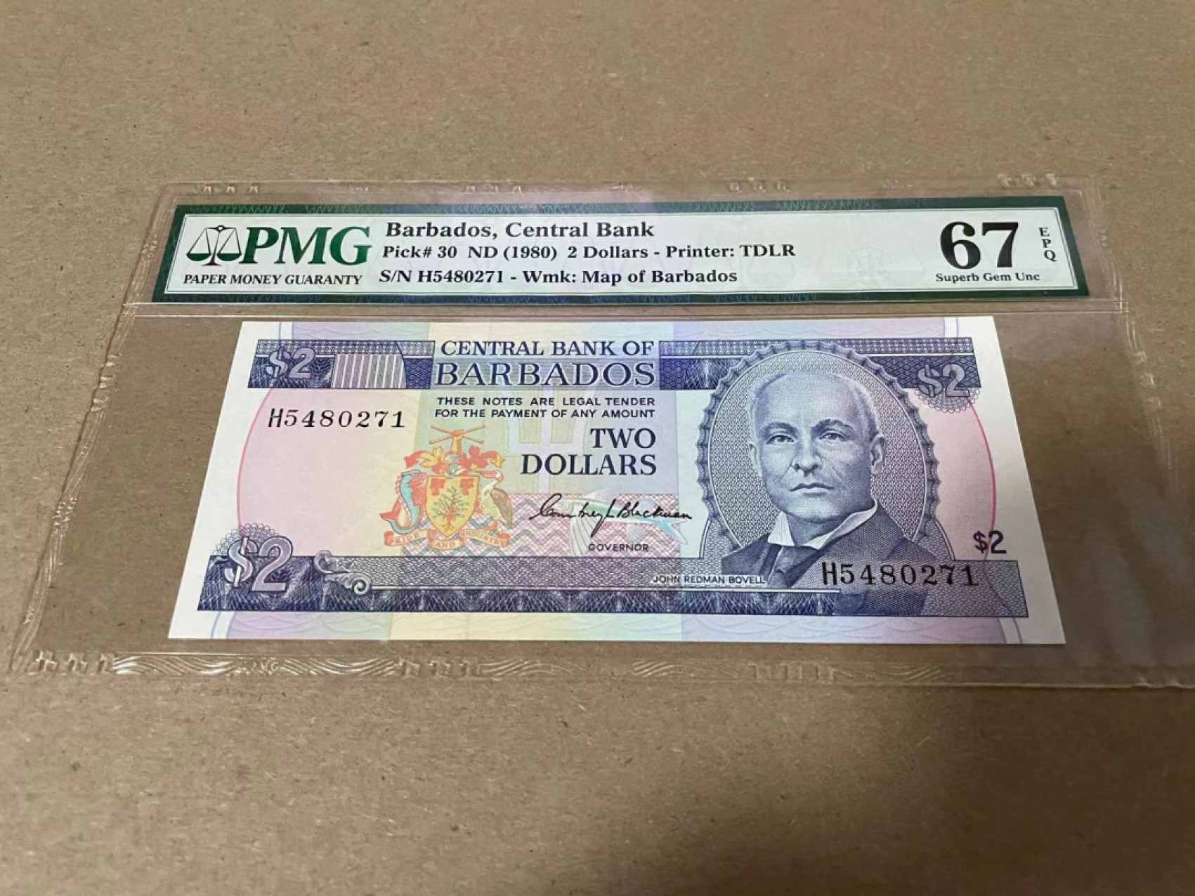 【Blue Auction】✨世界纸币精拍第214期 【精】 巴巴多斯 1980年2元 PMG67EPQ 德华