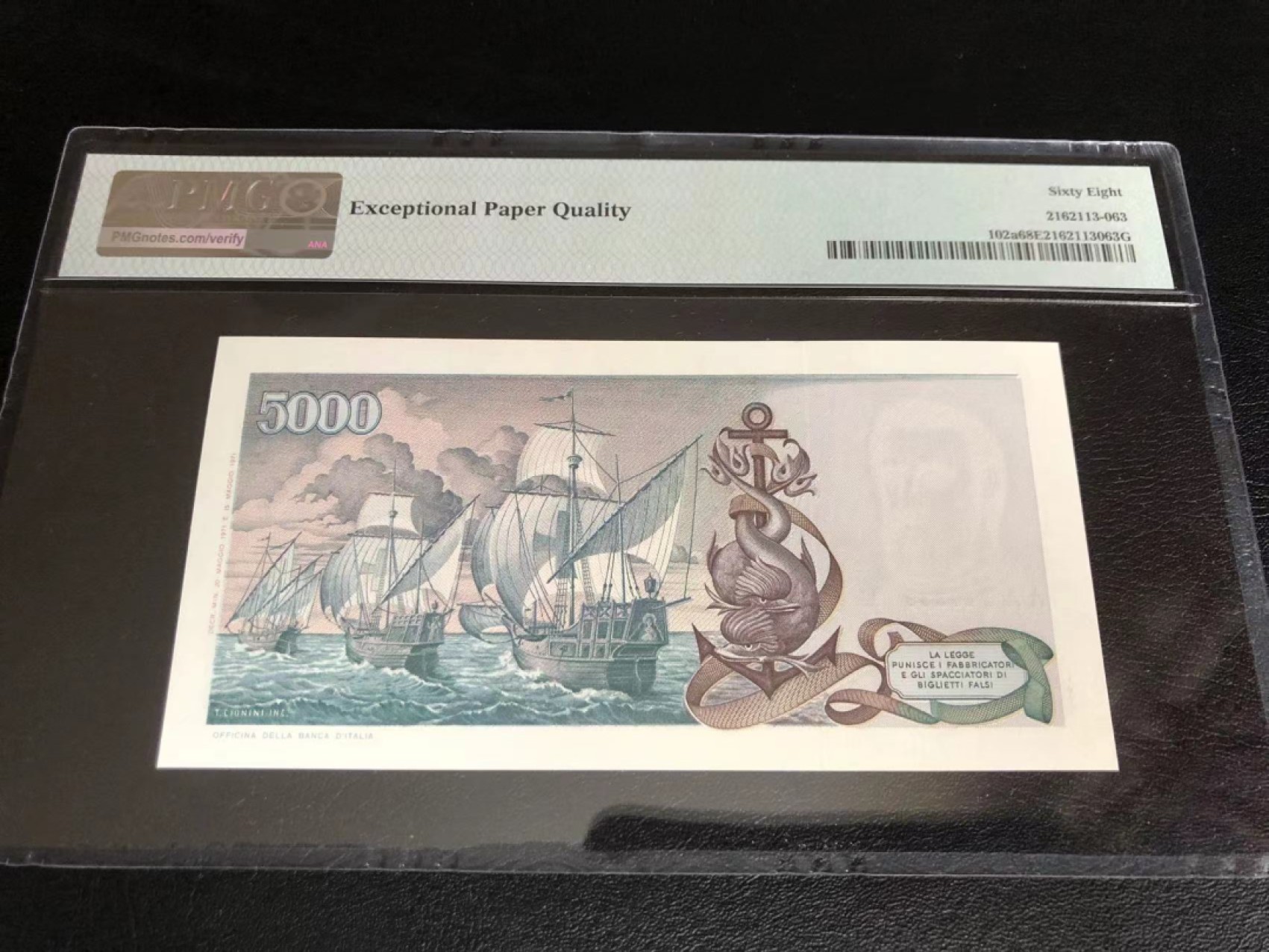 【Blue Auction】✨世界纸币精拍第214期 【精】 【AA冠333豹子号】意大利 1971年5000里拉 PMG68EPQ 哥伦布 超高分