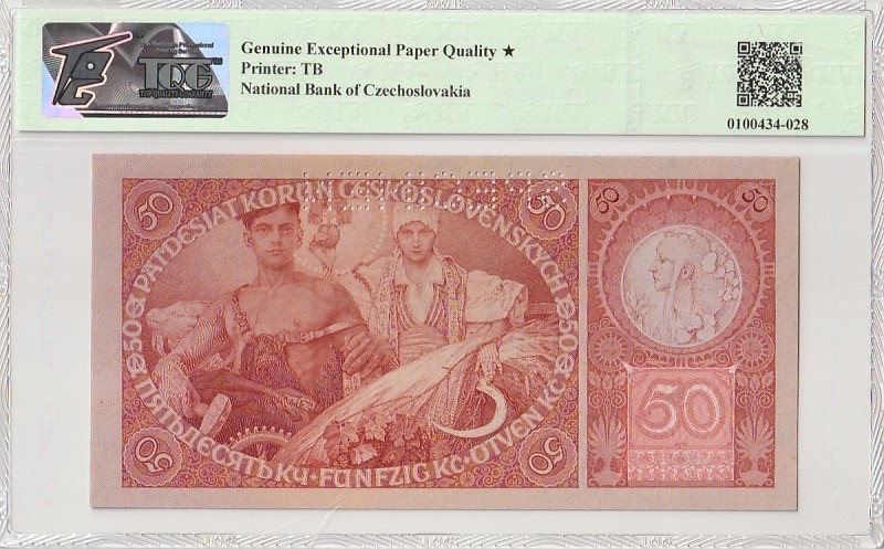 收藏联盟Quantum Auction 第185期拍卖 捷克斯洛伐克1929年50克朗样票 TQG67加星 十分稀少 捷克国宝级绘画巨匠-穆夏的作品