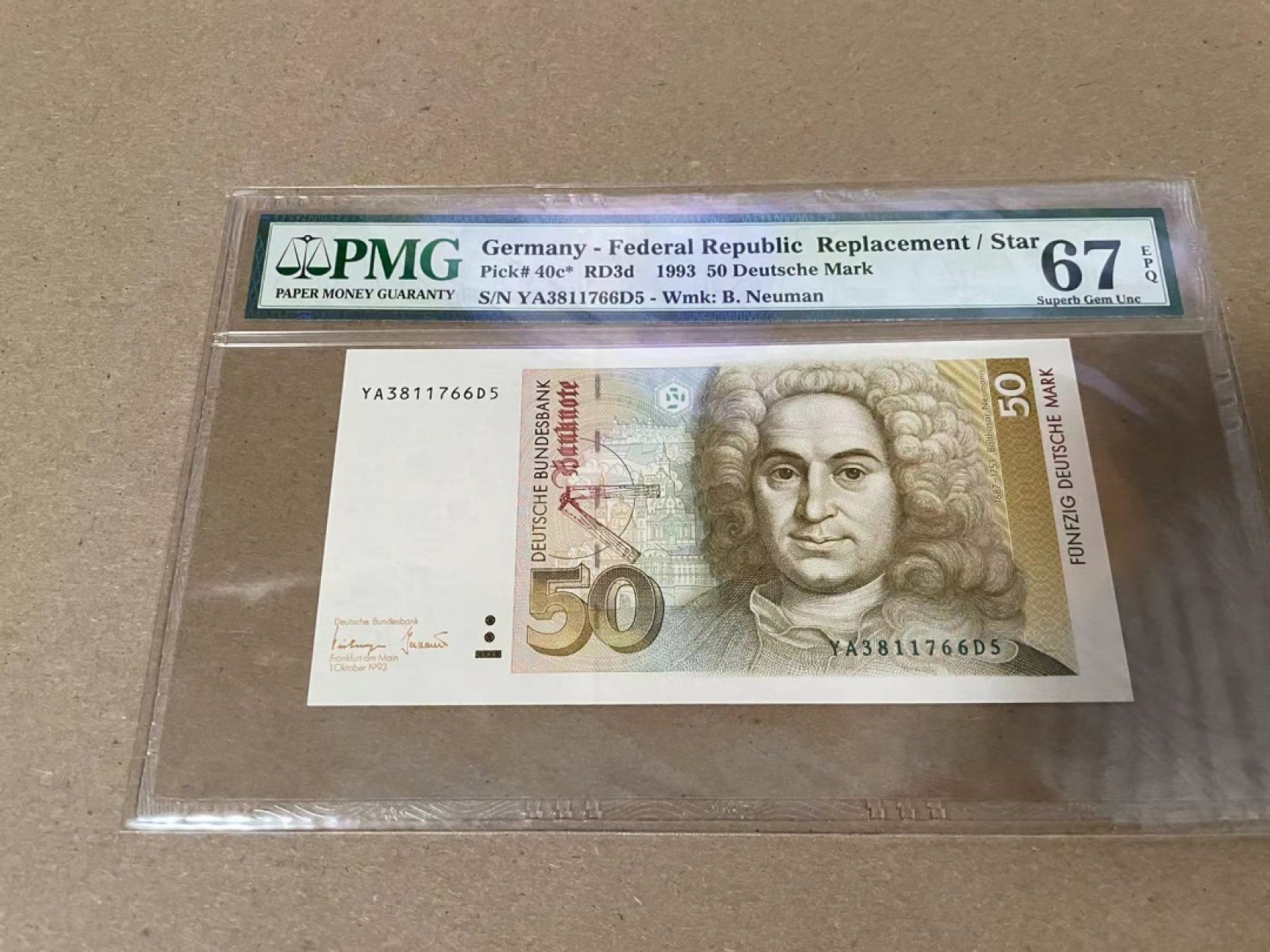 【Blue Auction】✨世界纸币精拍第214期 【精】 【补号】德国 1993年50马克 PMG67EPQ 