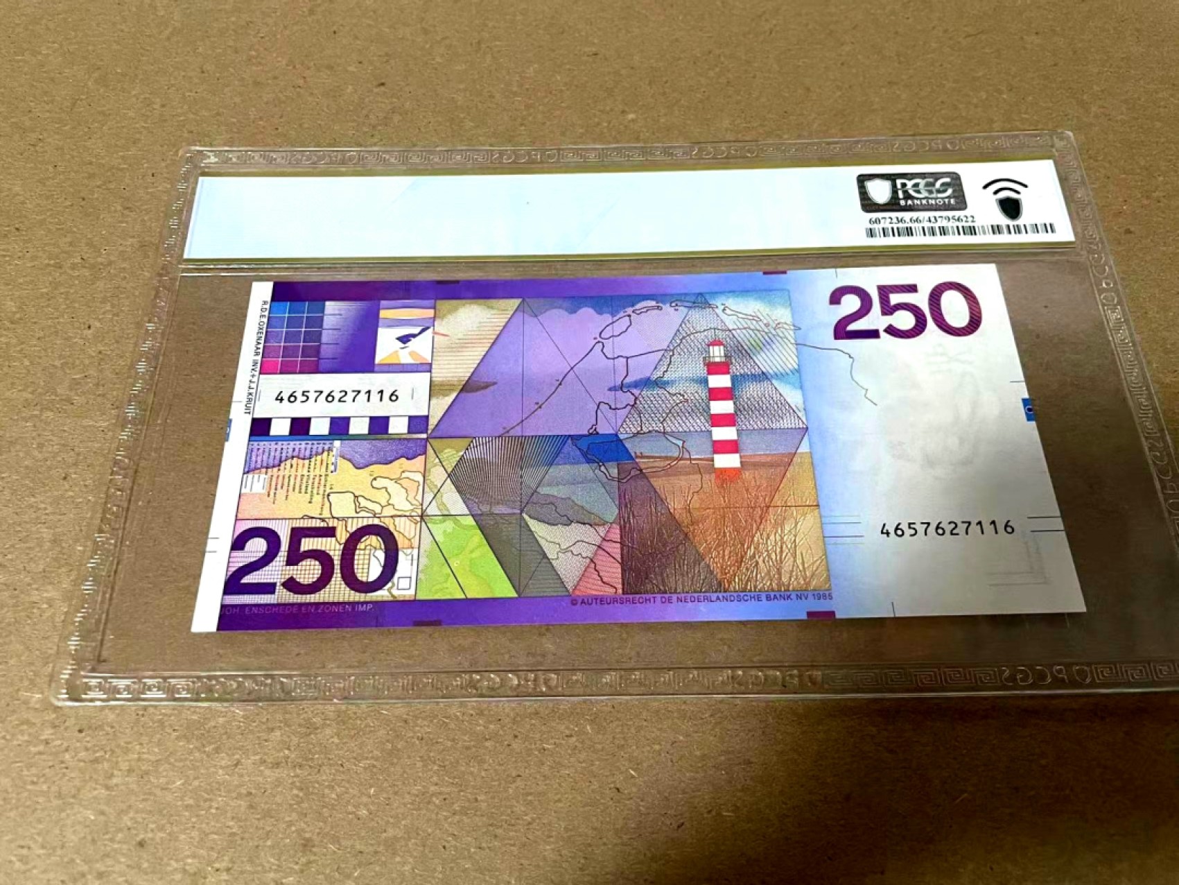 【Blue Auction】✨世界纸币精拍第214期 【精】 荷兰 1986年250盾 最高值 经典灯塔 PCGS66EPQ 绝品 精美