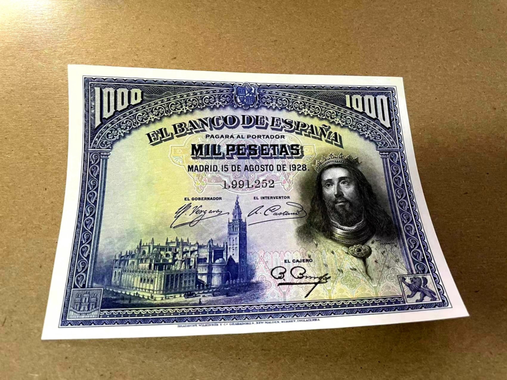 【Blue Auction】✨世界纸币精拍第214期 【精】 【无47】西班牙 1928年1000比塞塔 最高值 大方块 雕刻精美 凹凸感好 全新UNC