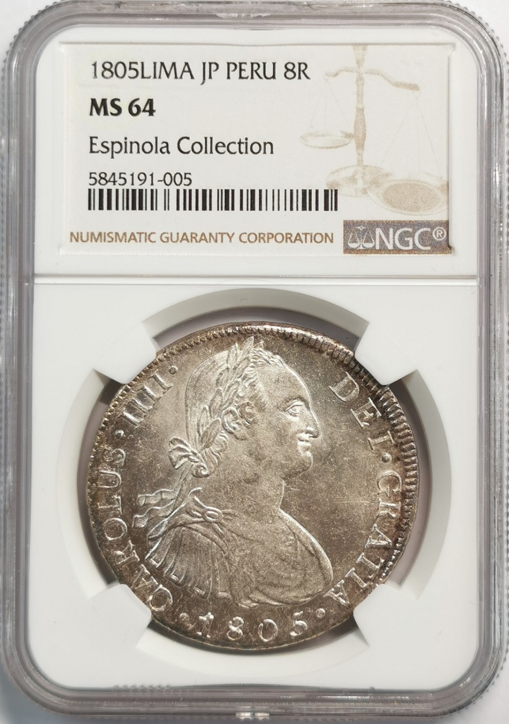 凡希社世界钱币微拍第二百零七期 稀！1805秘鲁卡四双柱NGC-MS64原色银光名家旧藏！