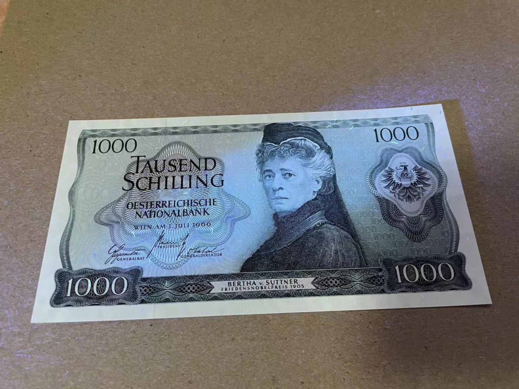 【Blue Auction】✨世界纸币精拍第214期 【精】 奥地利 1966年1000先令 苏特纳 全新UNC