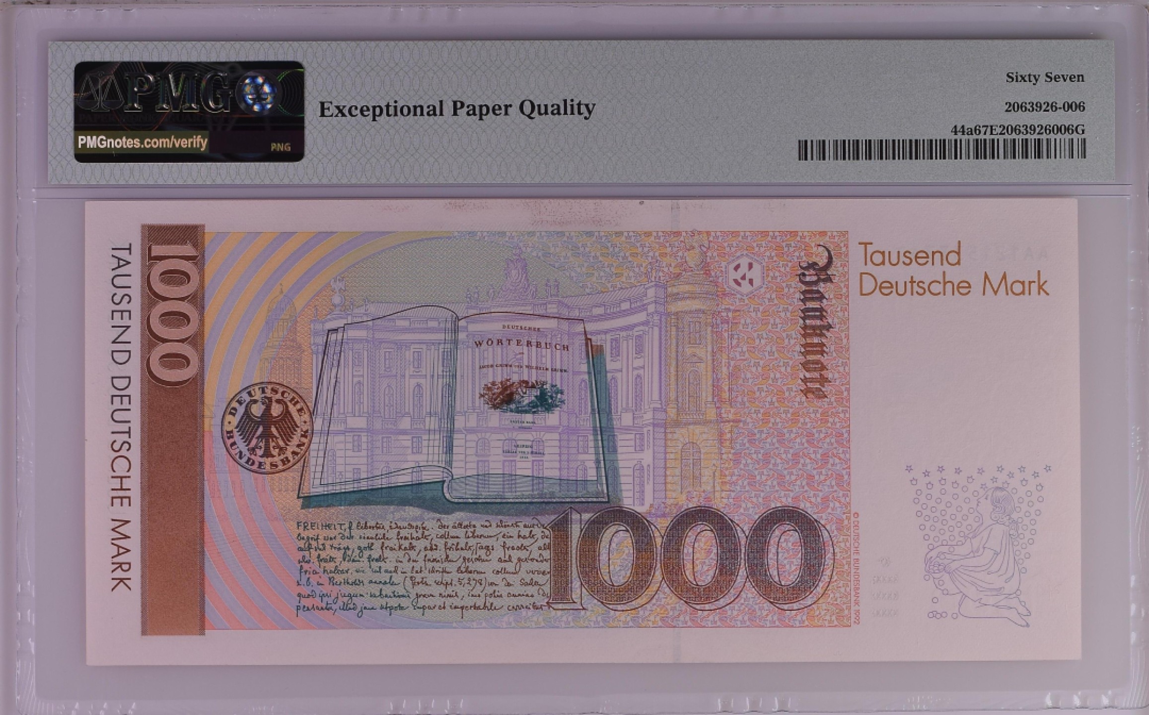 收藏联盟Quantum Auction 第184期拍卖(已更新) 德国1991年1000马克 AAA冠号码无4 高档纸币评级升档哦