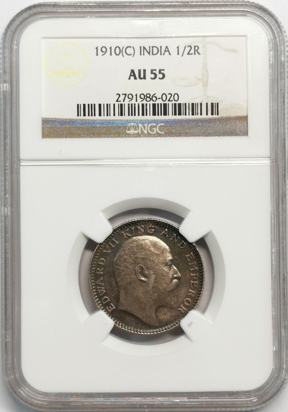 凡希社世界钱币微拍第二百零七期 1910C英属印度爱七1/2卢比NGC-AU55