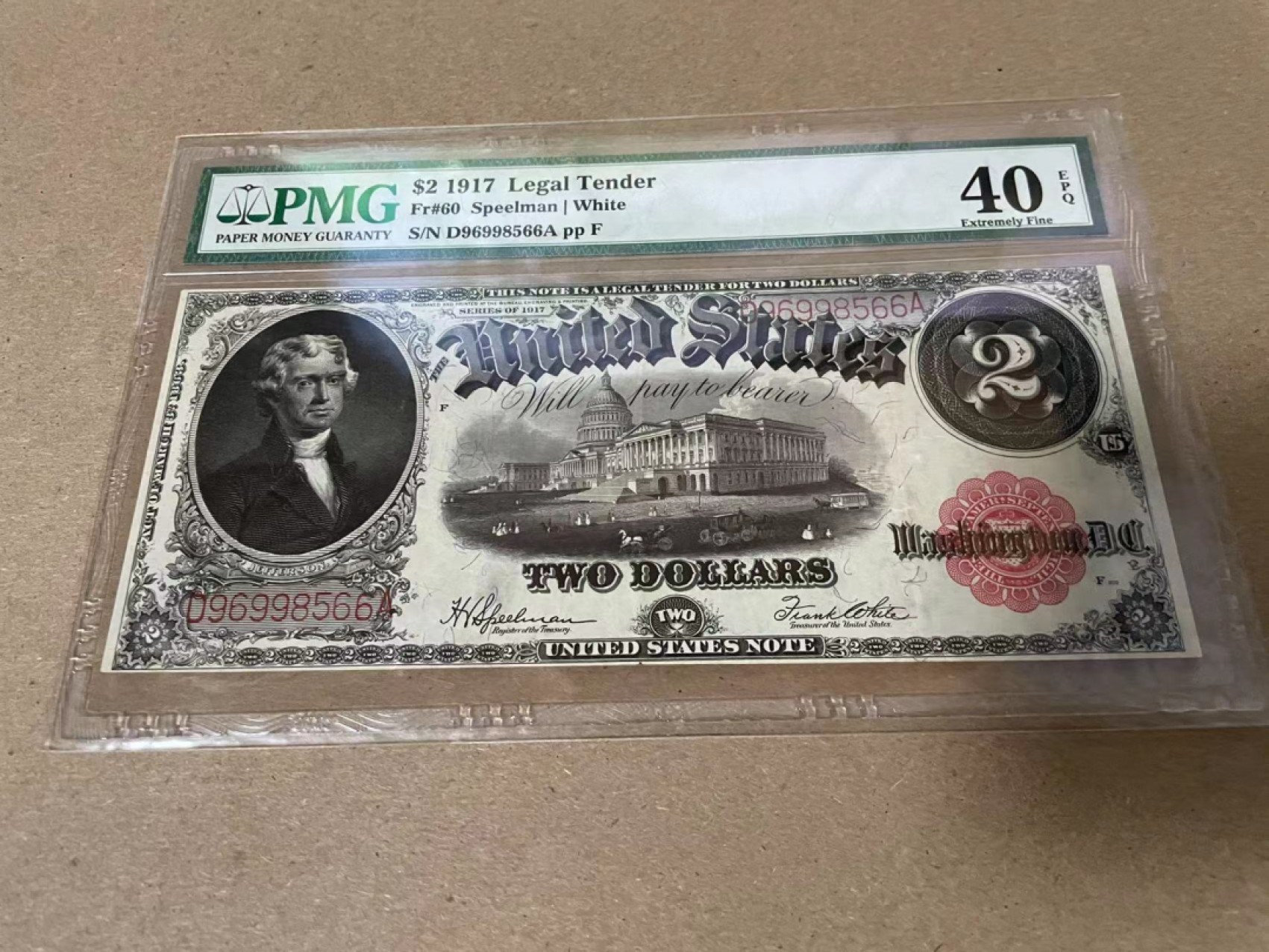 【Blue Auction】✨世界纸币精拍第214期 【精】 【无47】美国 1917年2美金 PMG40EPQ 原票 大票幅 双面雕刻