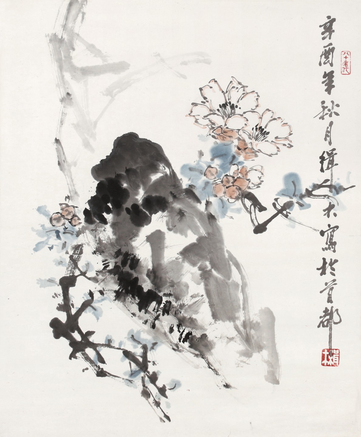 锦灰-中国书画、奏折文献、名人礼札、相片纸品专场 裘缉木 《花卉》-纸本 镜片-54×45cm