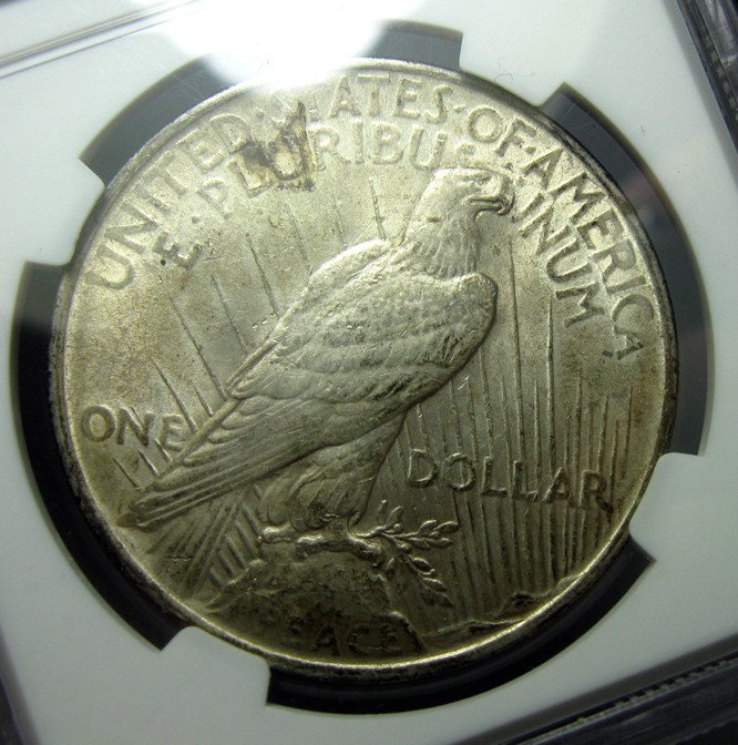 NGC-MS62,美国1922和平银币,倒装老盒38mm,26.7g,no.R2411bx9x