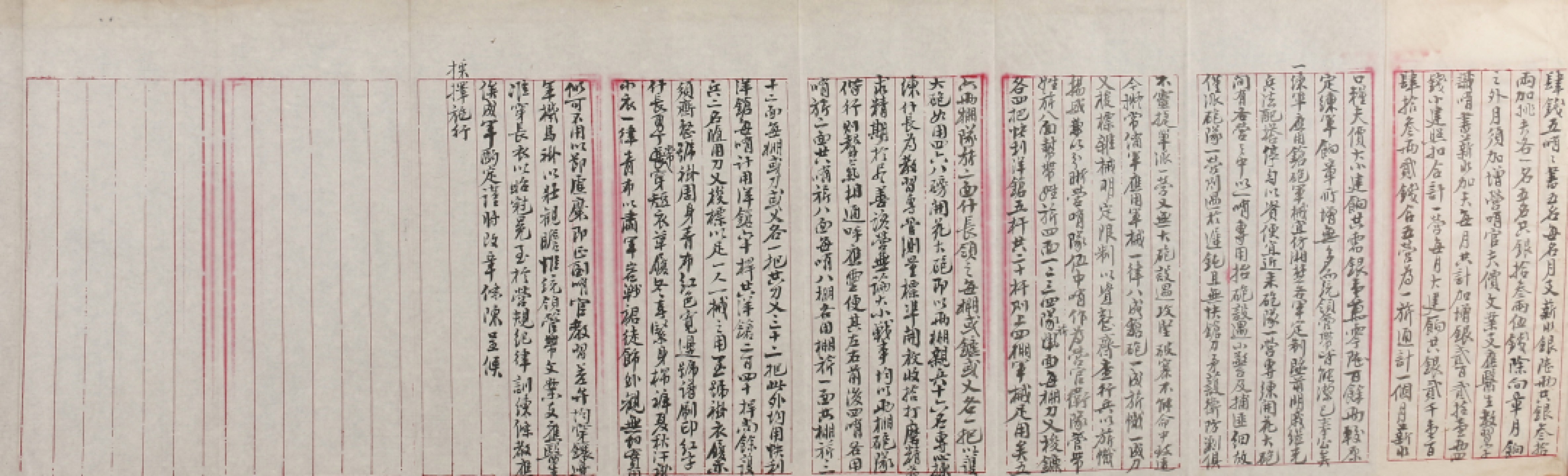 锦灰-中国书画、奏折文献、名人礼札、相片纸品专场 清 谨擬川省练军章程呈请-纸本-24.5×261cm