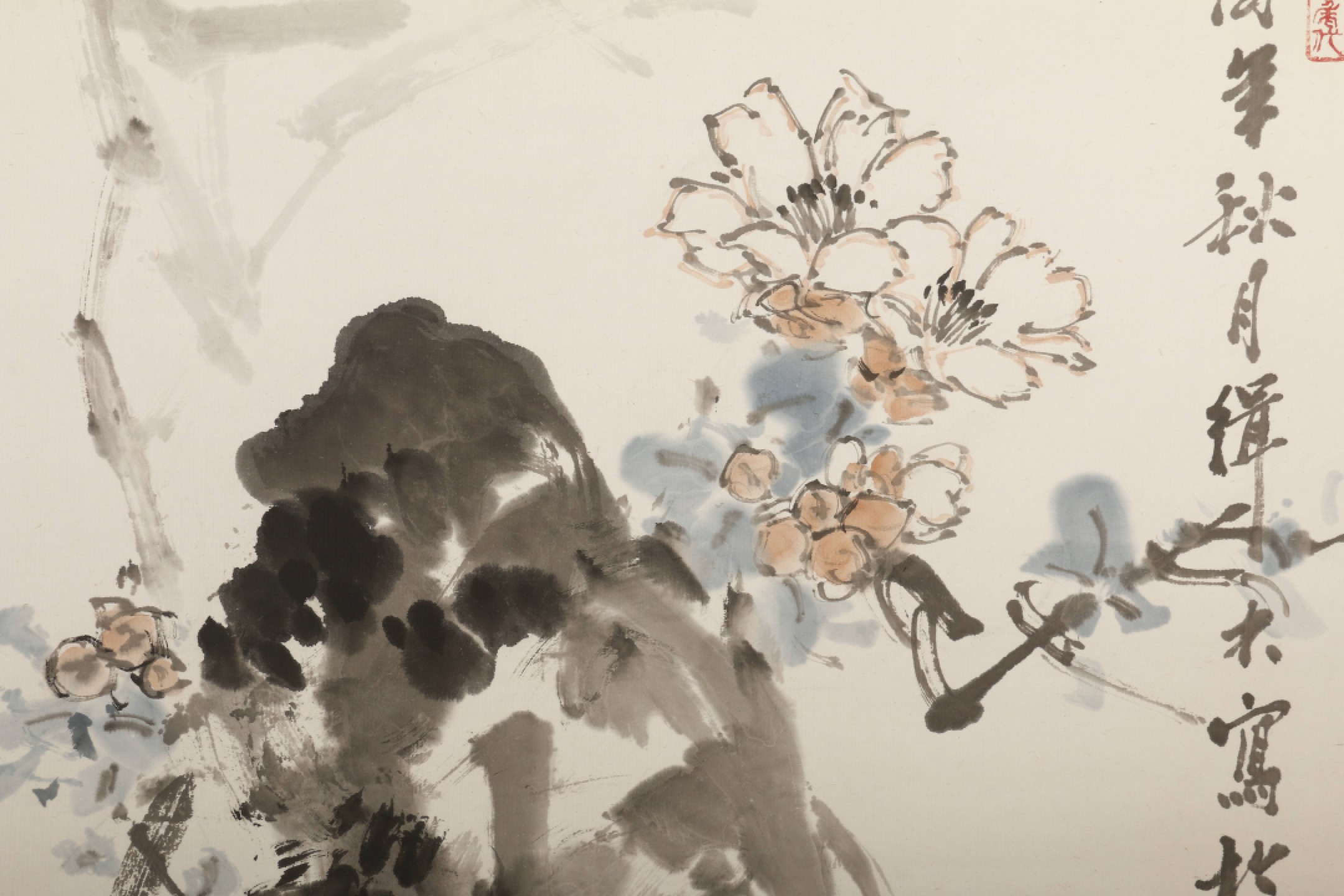 锦灰-中国书画、奏折文献、名人礼札、相片纸品专场 裘缉木 《花卉》-纸本 镜片-54×45cm