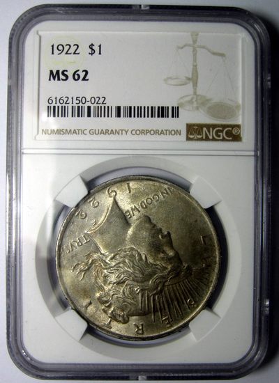 NGC-MS62,美国1922和平银币,倒装老盒38mm,26.7g,no.R2411bx9x - NGC-MS62,美国1922和平银币,倒装老盒38mm,26.7g,no.R2411bx9x