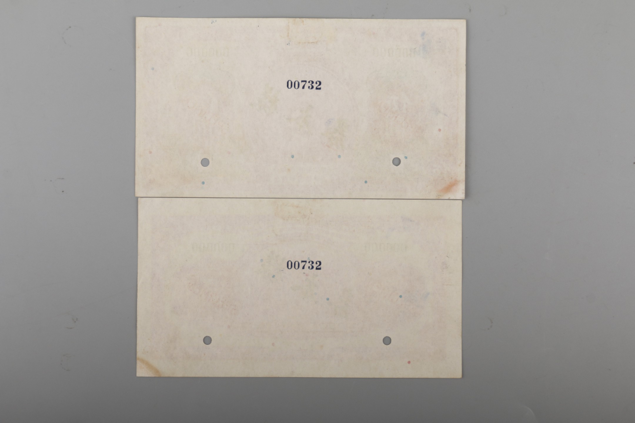 宝星-中国历代徽章、钱币杂项专场 1914 交通银行伍圆票样-纸币 二枚-8×15cm-