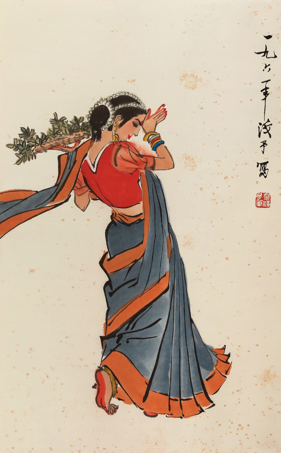 锦灰-中国书画、奏折文献、名人礼札、相片纸品专场 叶浅予 《印度舞》-纸本 立轴-73×46.5cm