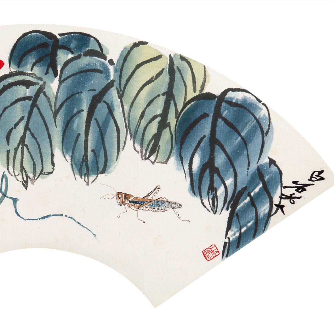 锦灰-中国书画、奏折文献、名人礼札、相片纸品专场 齐白石 《牵牛花》扇面-纸本 立轴-13×34.5cm