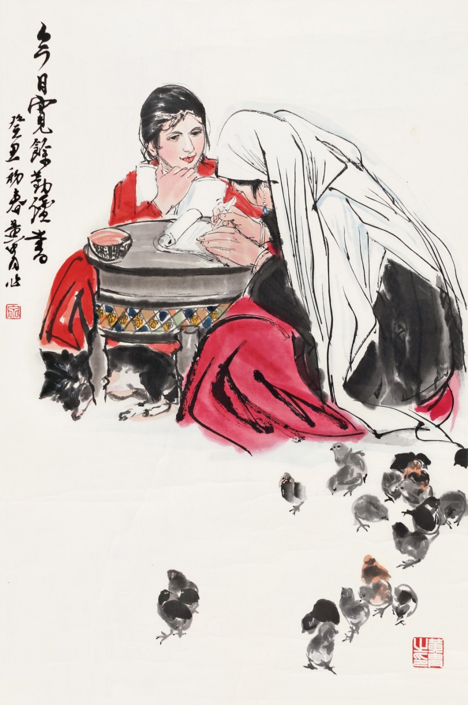 锦灰-中国书画、奏折文献、名人礼札、相片纸品专场 黄胄 《今日宽余勤读书》-纸本 镜片-68×45cm