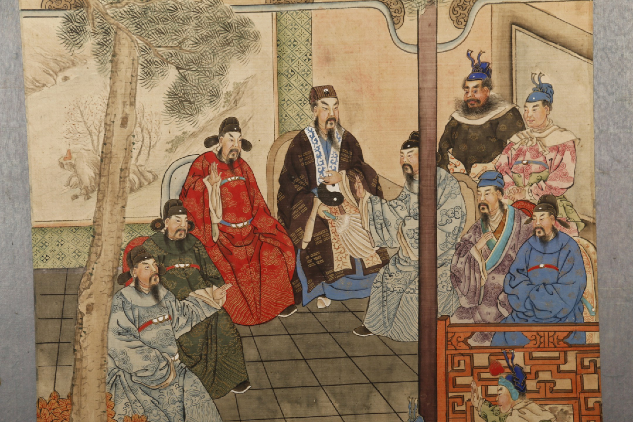 锦灰-中国书画、奏折文献、名人礼札、相片纸品专场 清 诸葛亮舌战群儒-绢本 镜框-84×47cm