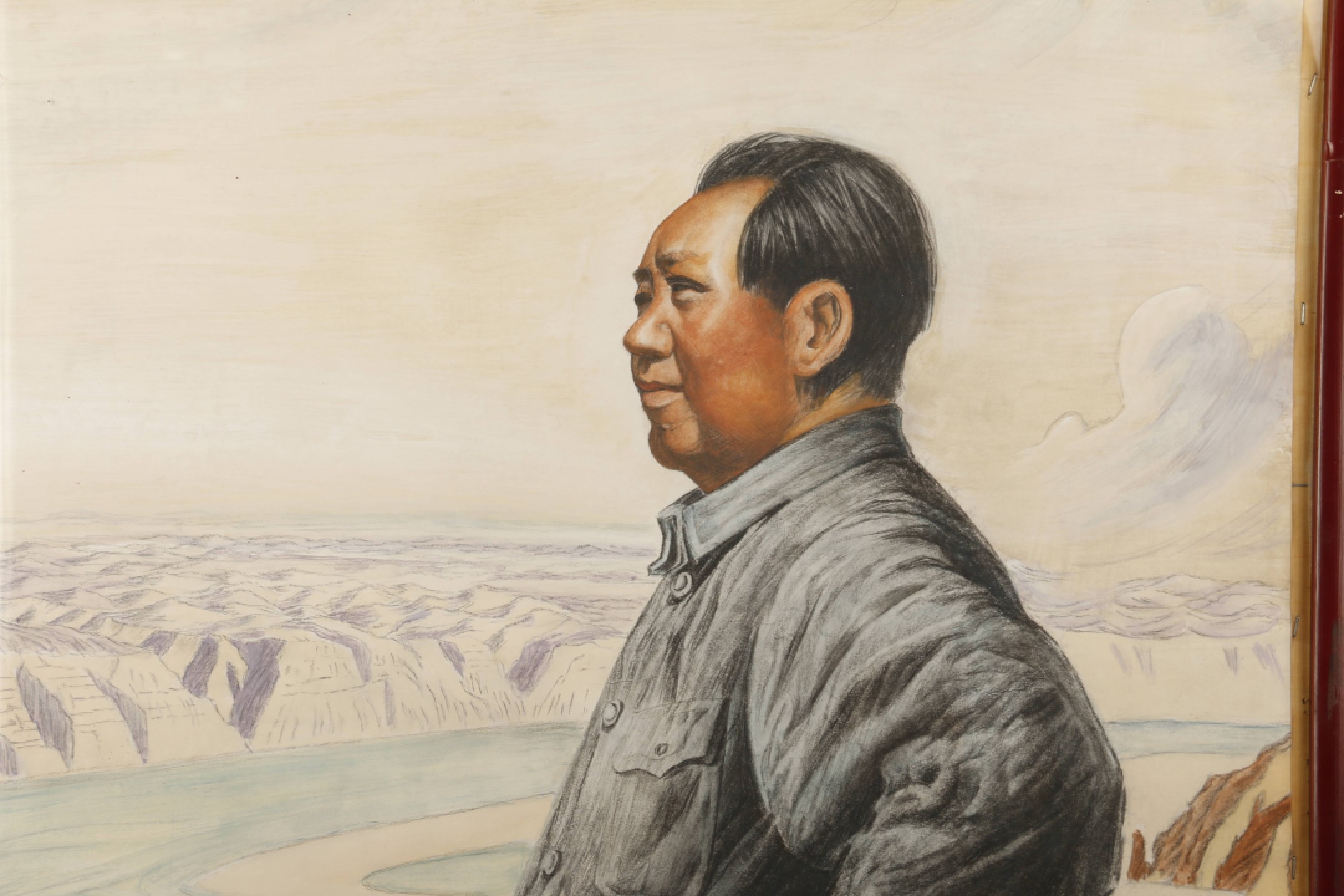 锦灰-中国书画、奏折文献、名人礼札、相片纸品专场 《远眺》水粉画-纸本 镜框-88×70cm