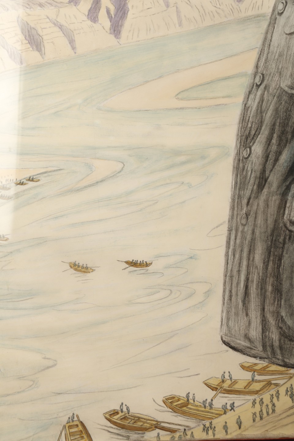 锦灰-中国书画、奏折文献、名人礼札、相片纸品专场 《远眺》水粉画-纸本 镜框-88×70cm