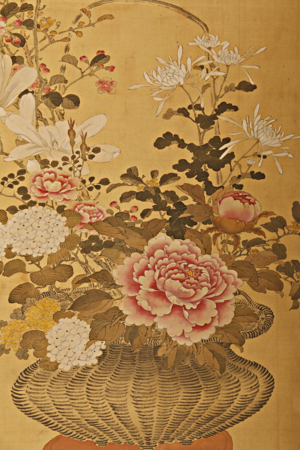 锦灰-中国书画、奏折文献、名人礼札、相片纸品专场 清 佚名 《一篮富贵》-绢本 立轴-110×50cm