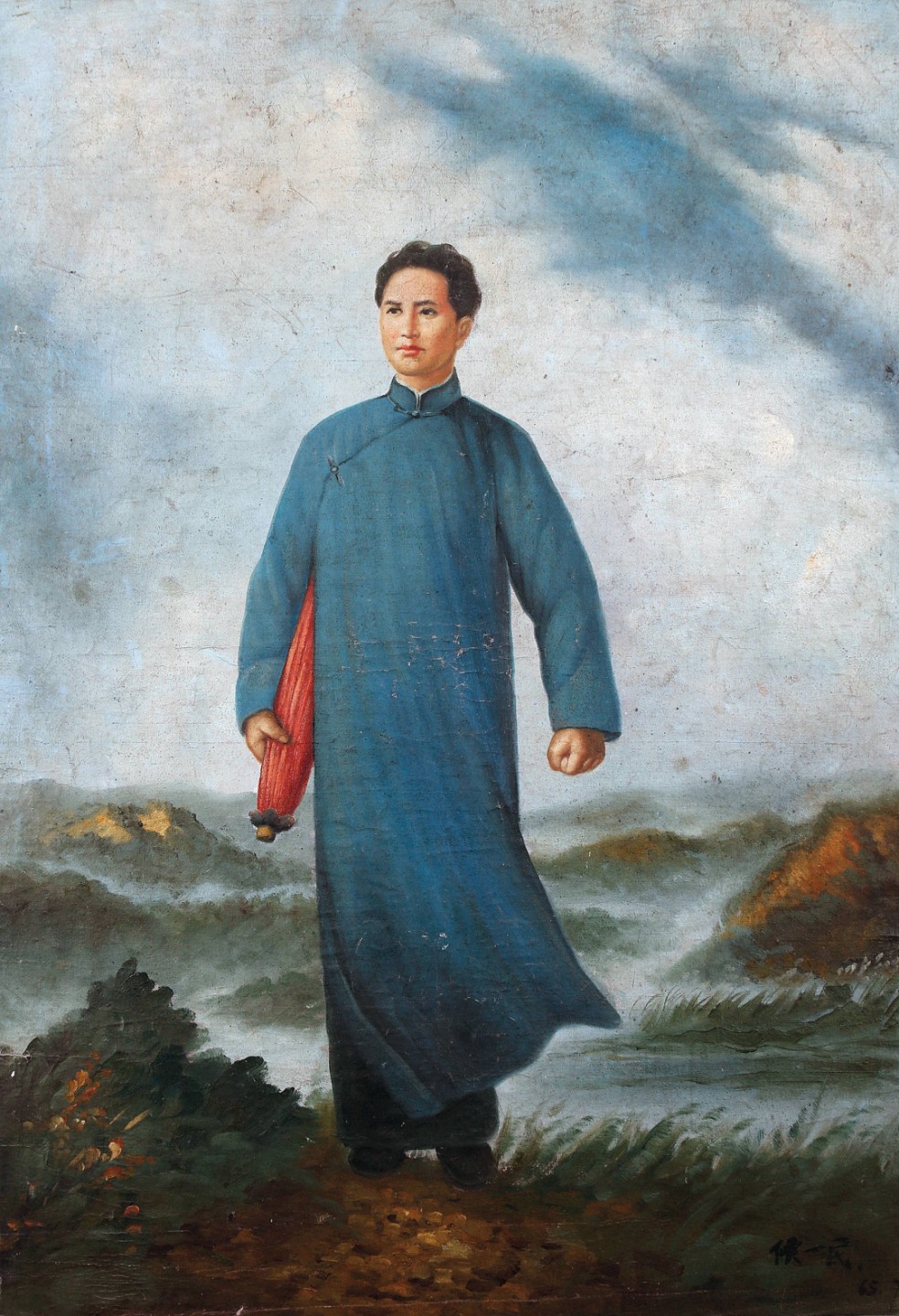 锦灰-中国书画、奏折文献、名人礼札、相片纸品专场 侯一民 油画《毛主席去安源》-布面油画-86×59cm