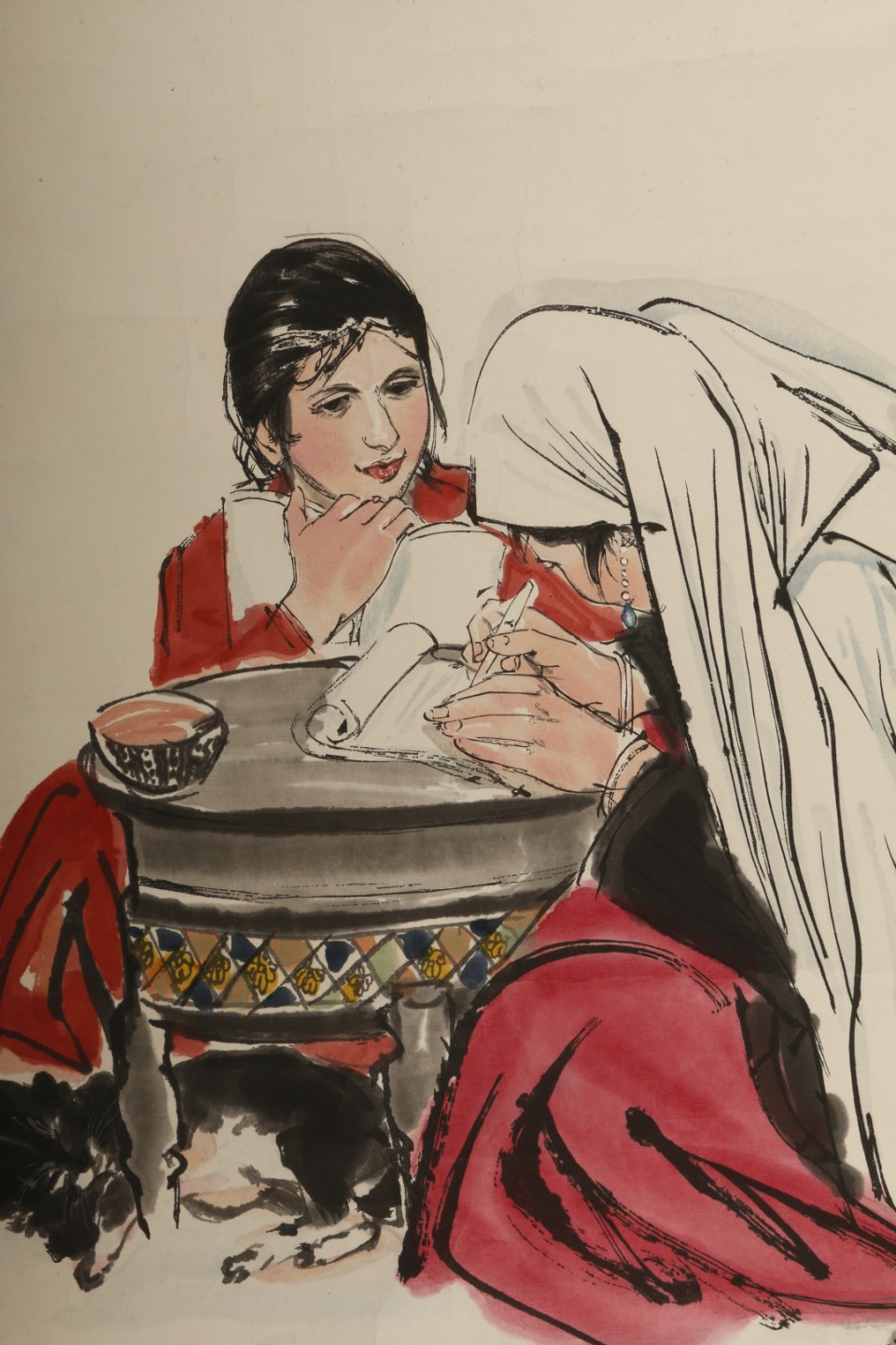 锦灰-中国书画、奏折文献、名人礼札、相片纸品专场 黄胄 《今日宽余勤读书》-纸本 镜片-68×45cm