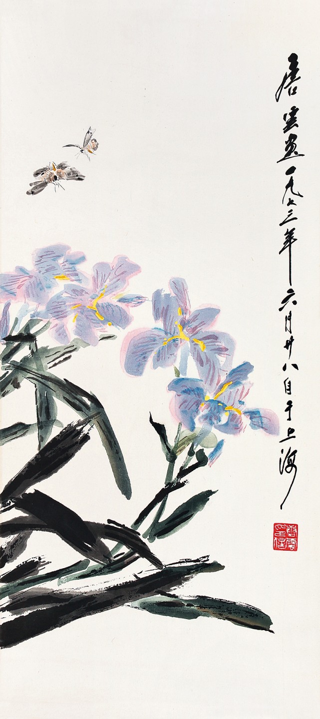 锦灰-中国书画、奏折文献、名人礼札、相片纸品专场 唐云 《蝶恋花》-纸本 镜片-34.5×13cm