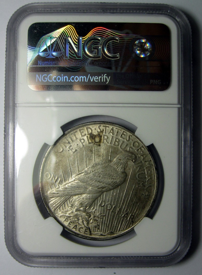 NGC-MS62,美国1922和平银币,倒装老盒38mm,26.7g,no.R2411bx9x