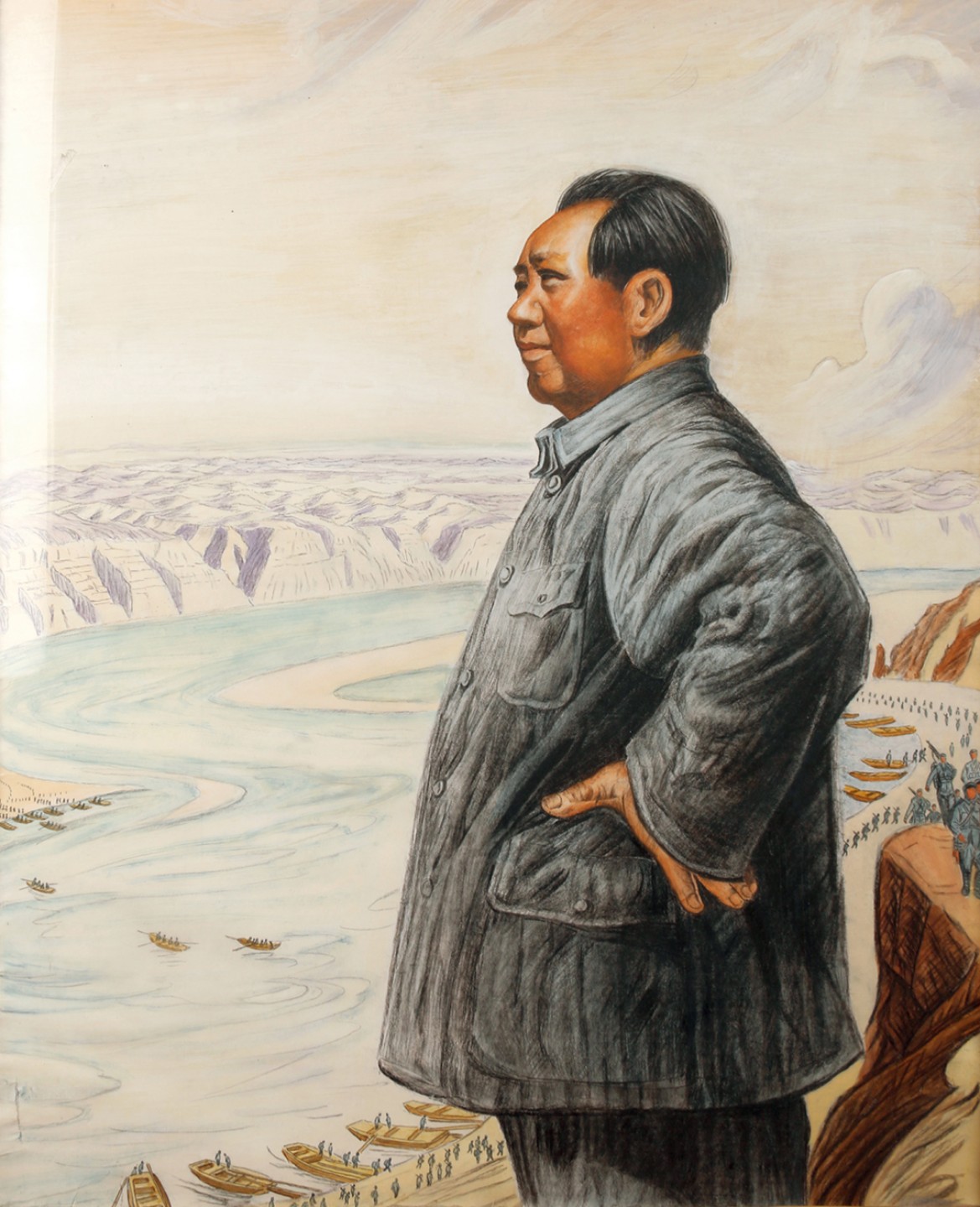 锦灰-中国书画、奏折文献、名人礼札、相片纸品专场 《远眺》水粉画-纸本 镜框-88×70cm