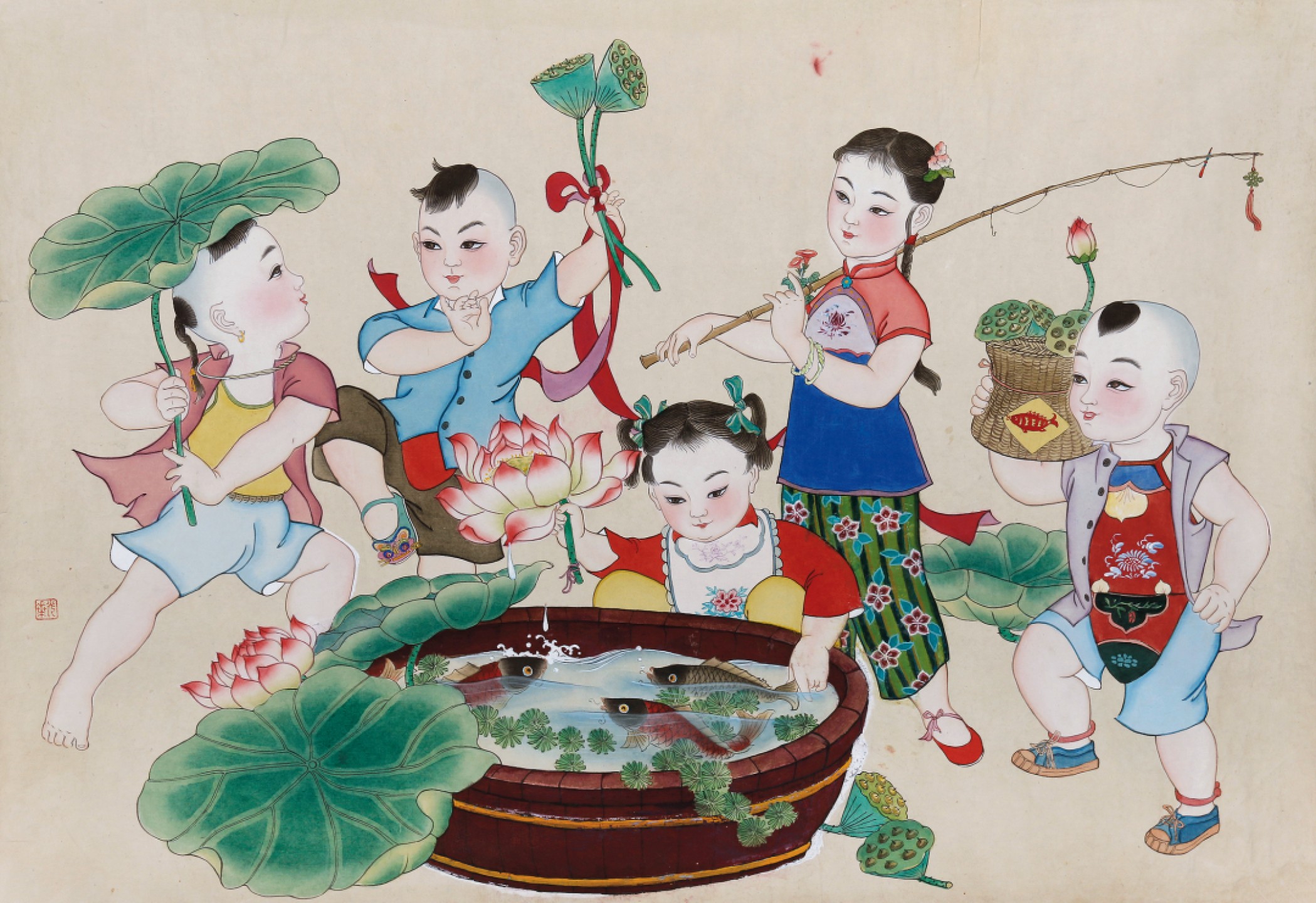 锦灰-中国书画、奏折文献、名人礼札、相片纸品专场 吴光华 《连年有余》水粉画-纸本 镜心-52×73cm