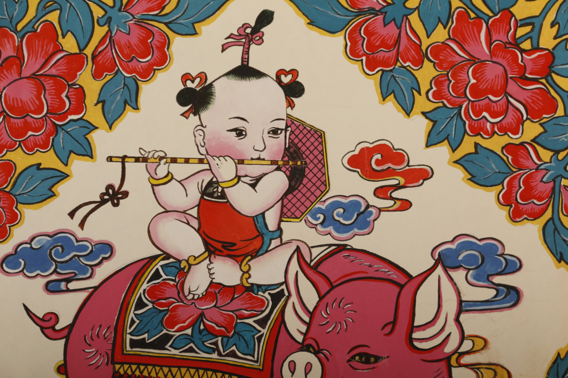 锦灰-中国书画、奏折文献、名人礼札、相片纸品专场 施邦华 《新春福娃》水粉画-纸本 镜片-48×48cm