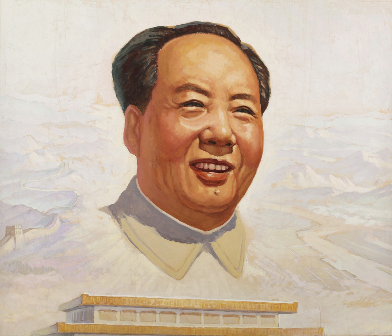 锦灰-中国书画、奏折文献、名人礼札、相片纸品专场 《主席像》水粉画-纸本 镜片-66.5×77.5cm