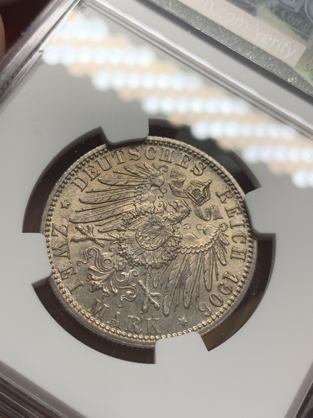 《竞宝斋》第85场-本周日，周一2场连拍（全场不限金额包邮） NGC-MS64 德国巴登1906年金婚纪念2马克银币