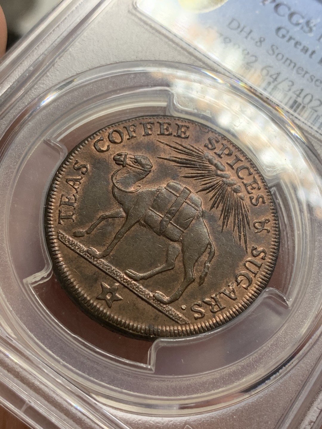 《竞宝斋》第85场-本周日，周一2场连拍（全场不限金额包邮） PCGS-MS64RB 1794 英国萨默塞特郡.巴斯1便士代币   金红棕色包浆