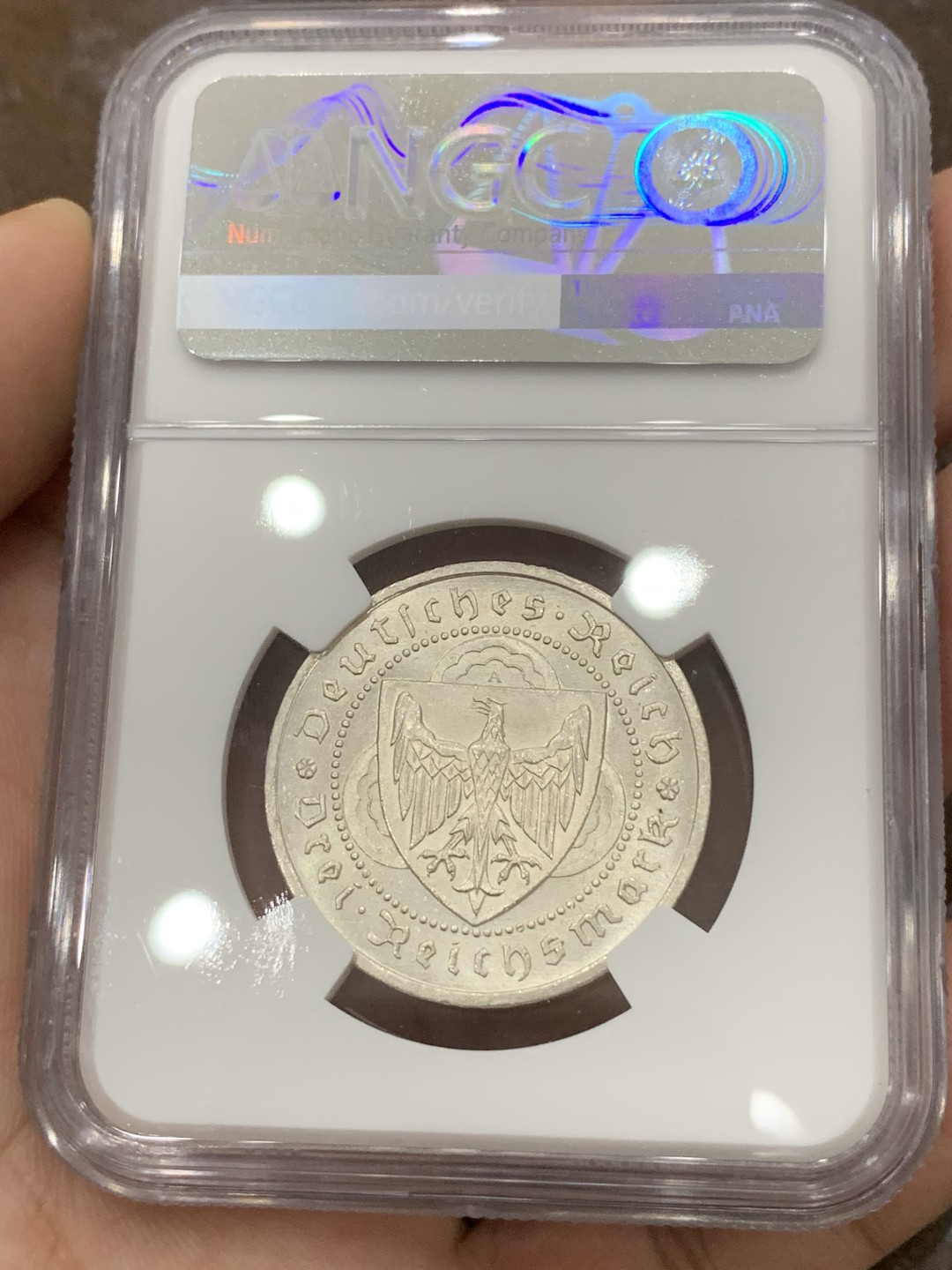 《竞宝斋》第85场-本周日，周一2场连拍（全场不限金额包邮） NGC-MS63 魏玛德国1930年游吟诗人3马克纪念银币