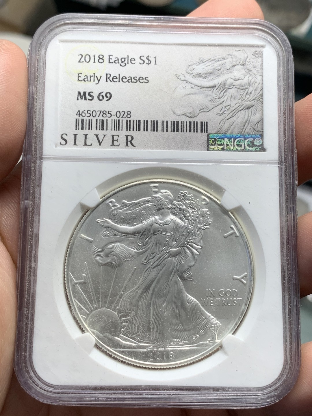 《竞宝斋》第85场-本周日，周一2场连拍（全场不限金额包邮） NGC-MS69  美国 2018年 自由女神 1美元银币 