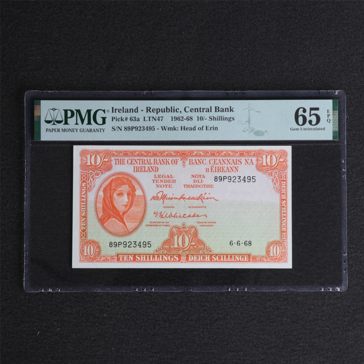 【亘邦集藏】第126期拍卖 1962-68年 爱尔兰10Shillings PMG 65EPQ 923495