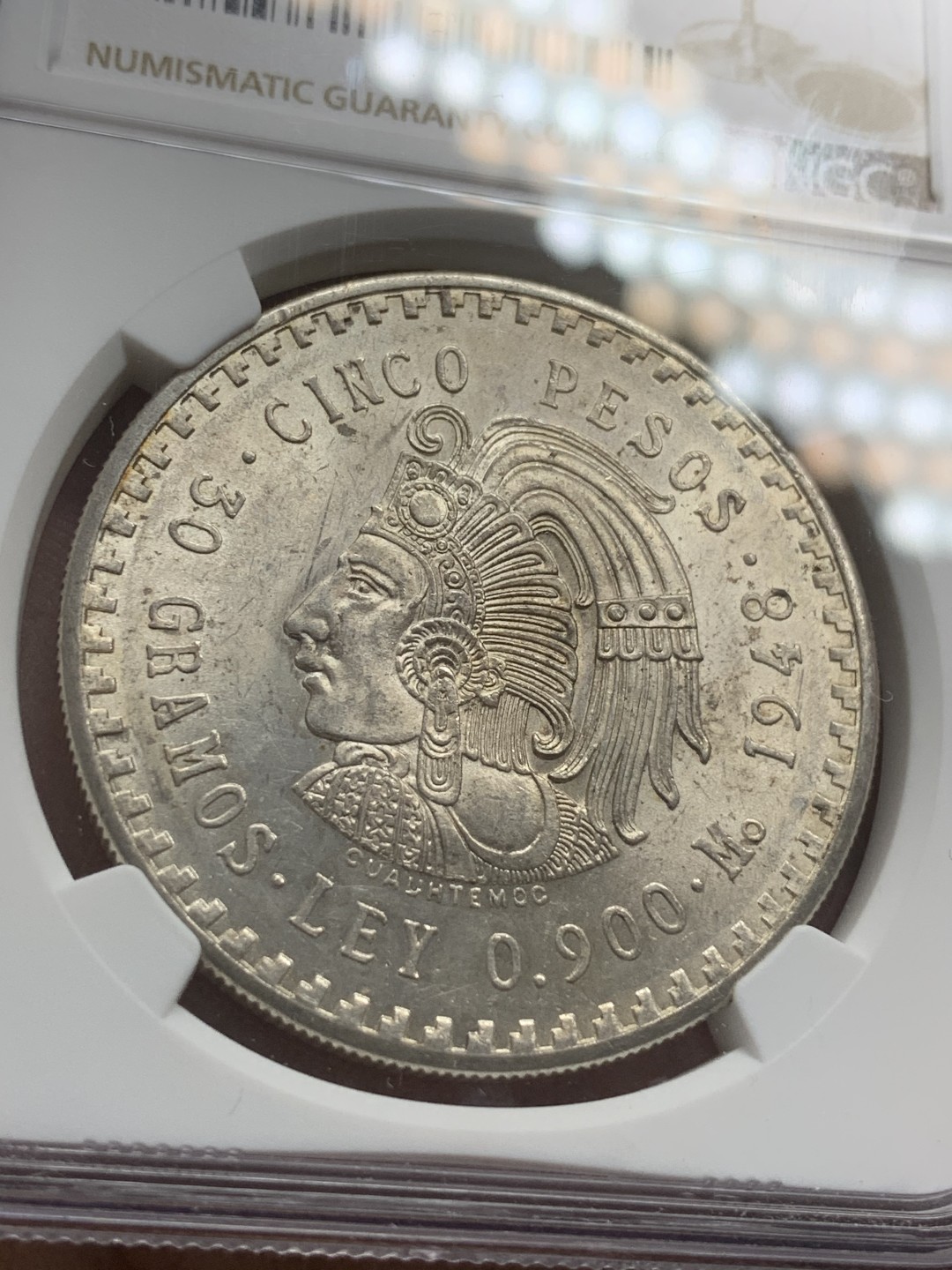 《竞宝斋》第85场-本周日，周一2场连拍（全场不限金额包邮） NGC-MS63 墨西哥 1948年 鹰洋5比索大银币 顶级原光好品