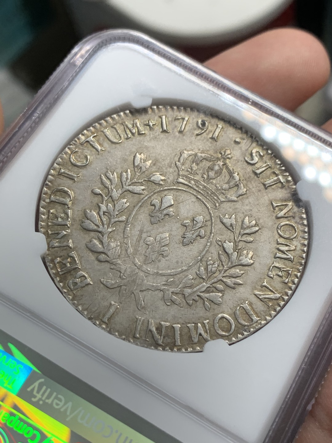 《竞宝斋》第85场-本周日，周一2场连拍（全场不限金额包邮） NGC-AU53 法国1791-I年 里摩日厂 路易十六ECU 大银币 金光淡彩 非常漂亮