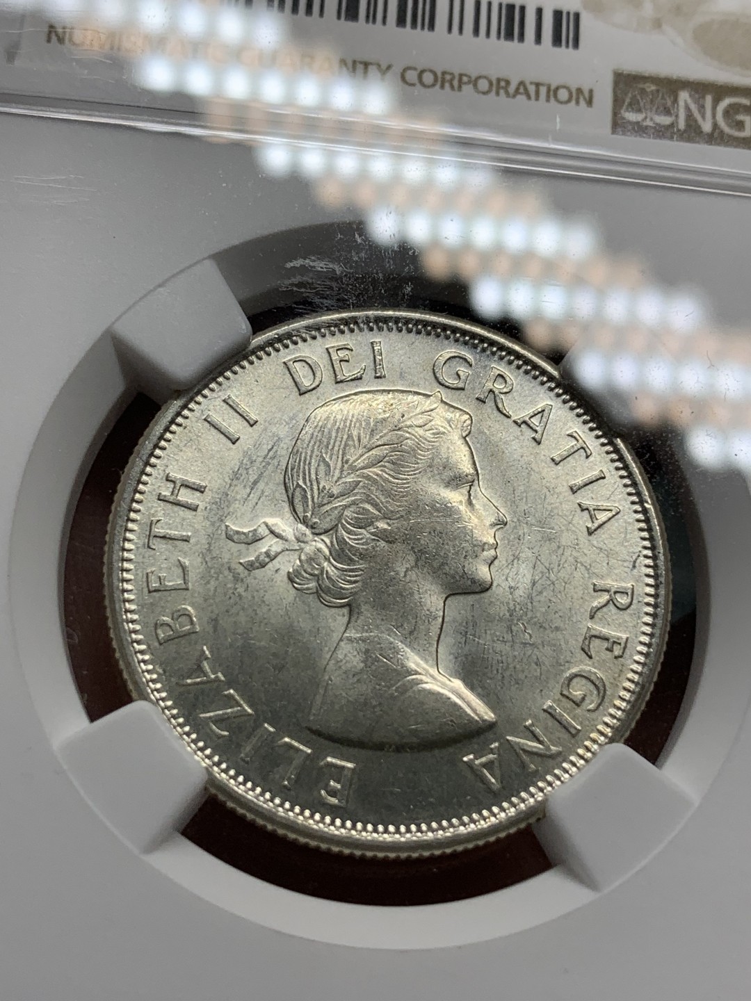 《竞宝斋》第85场-本周日，周一2场连拍（全场不限金额包邮） NGC-MS63 加拿大 1962年 伊丽莎白二世 50分银币