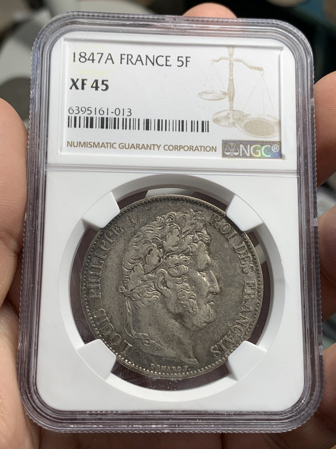 《竞宝斋》第85场-本周日，周一2场连拍（全场不限金额包邮） NGC-XF45 法国1847年 菲利普一世 5法郎大银币 细节清晰出分难得 