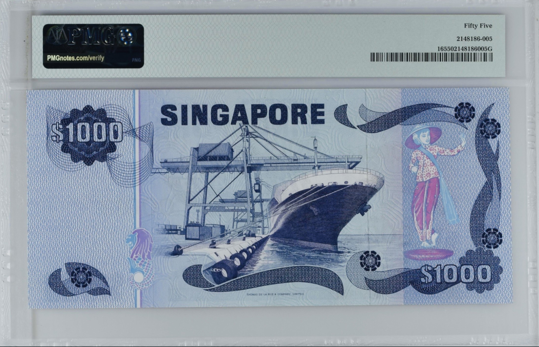 收藏联盟Quantum Auction 第185期拍卖 新加坡1978年1000元 PMG55 高面值稀少 栗鸢与大船