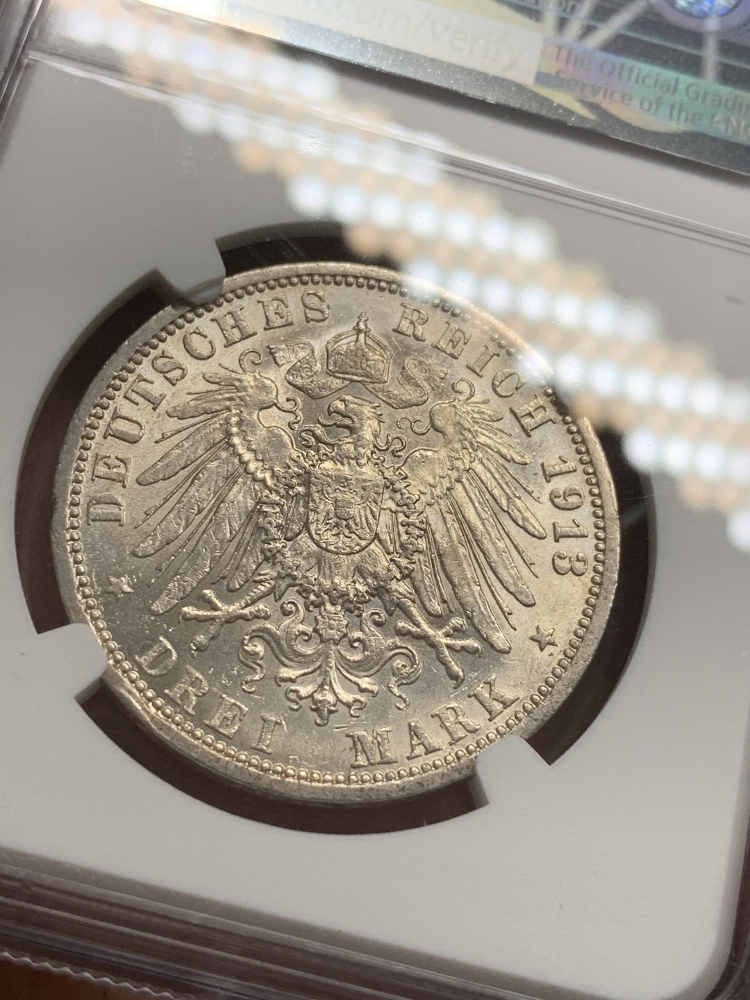 《竞宝斋》第85场-本周日，周一2场连拍（全场不限金额包邮） NGC-AU55 1913年 普鲁士 3马克 银币