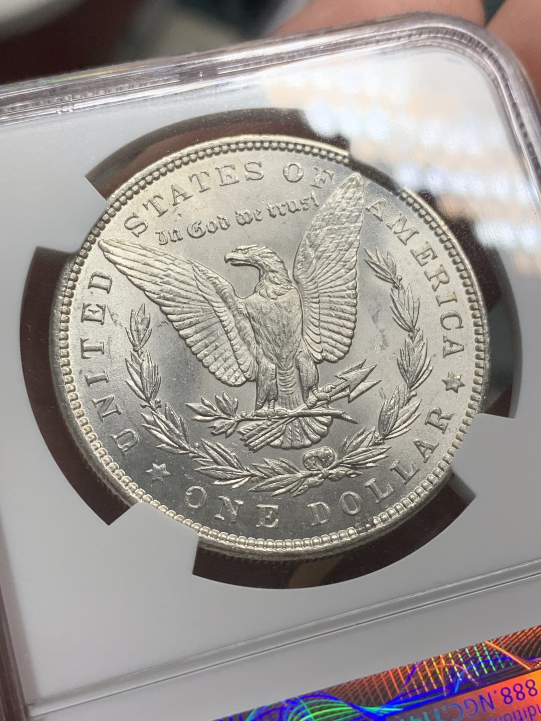 《竞宝斋》第85场-本周日，周一2场连拍（全场不限金额包邮） NGC-MS63 美国 1896年 P版 摩根1元银币 带车轮光很漂亮