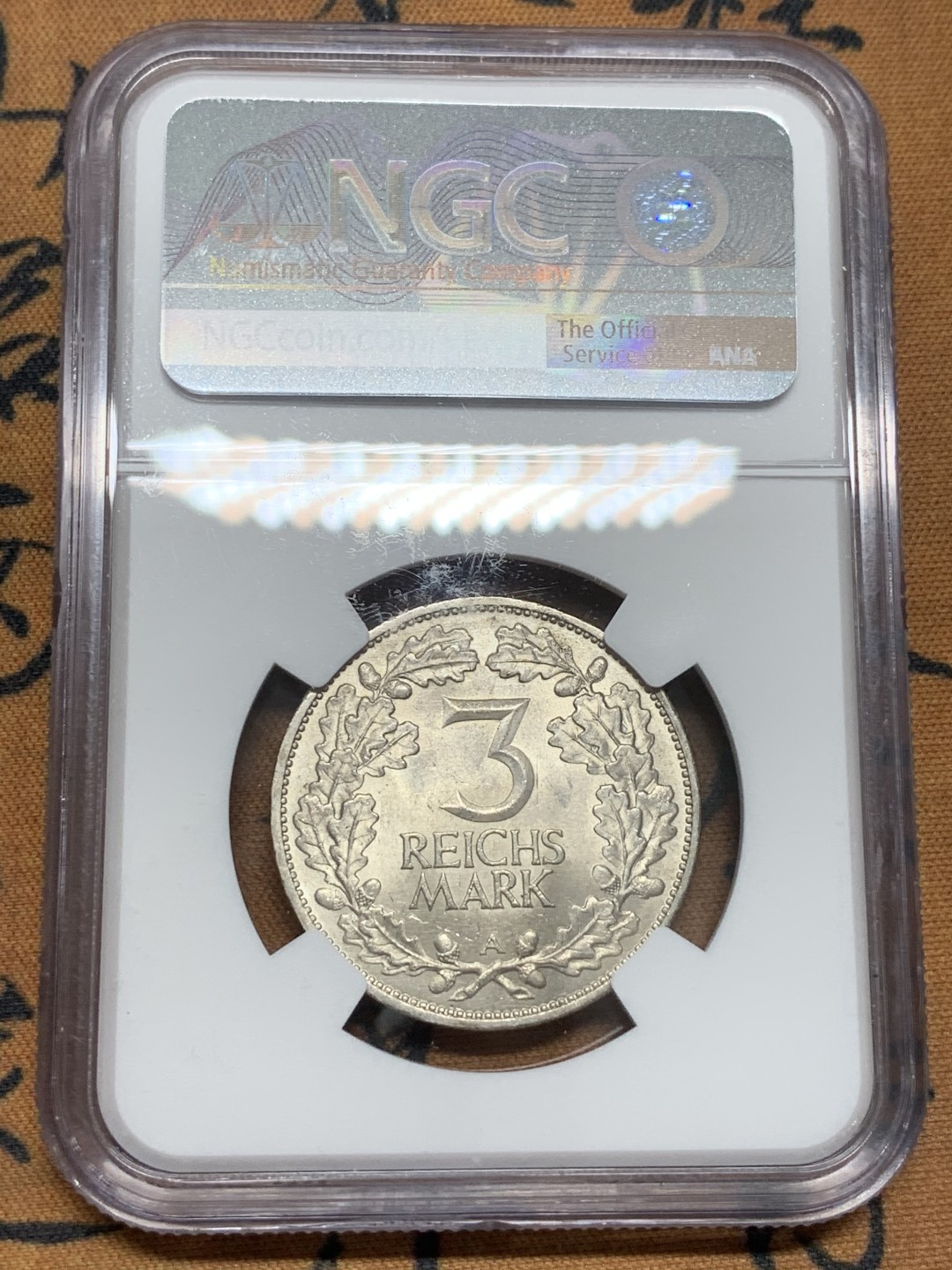 《竞宝斋》第85场-本周日，周一2场连拍（全场不限金额包邮） NGC-MS63 魏玛德国1925年莱茵千年3马克银币