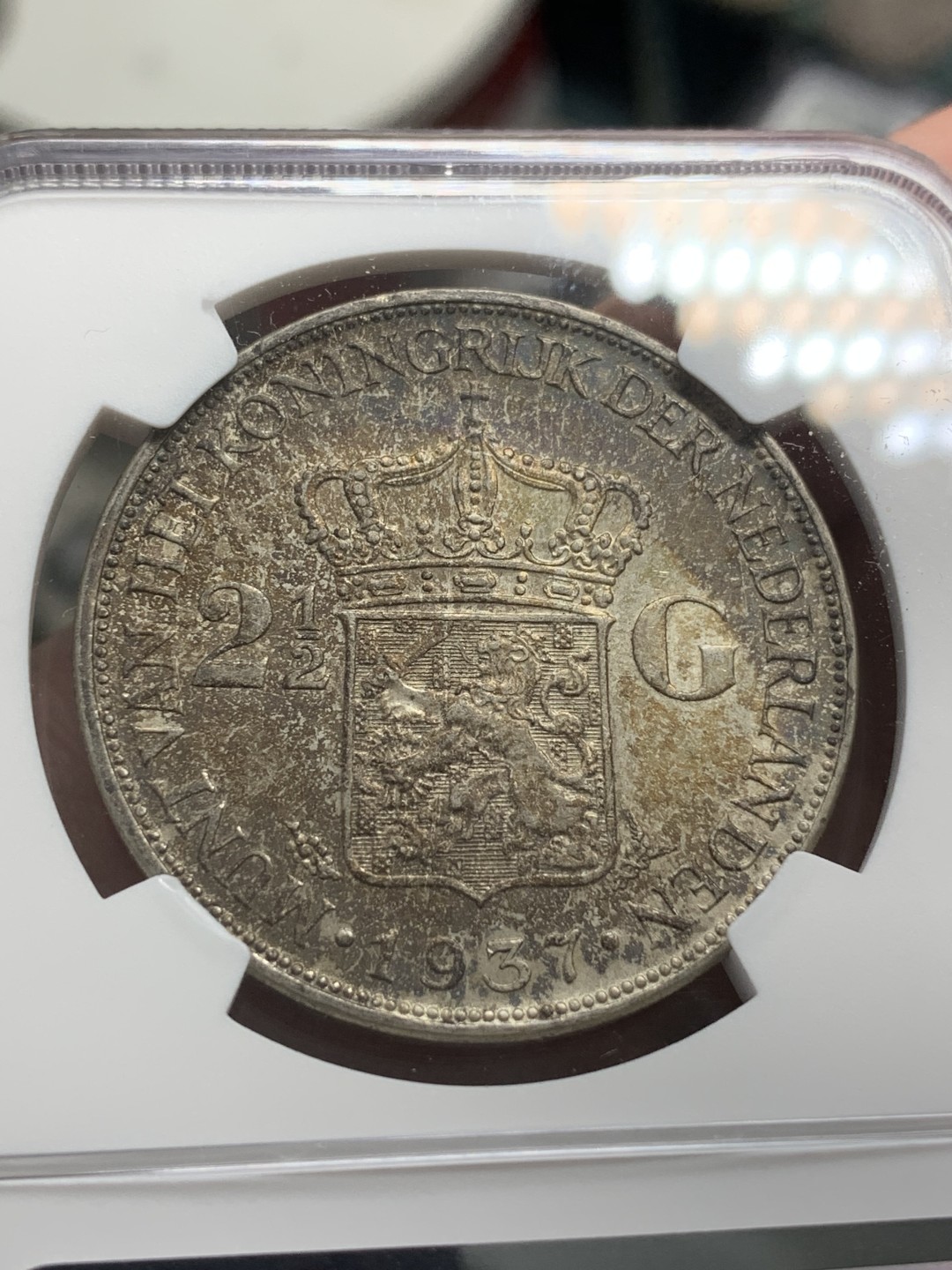 《竞宝斋》第85场-本周日，周一2场连拍（全场不限金额包邮） NGC-AU58 荷兰 1937年威廉米娜 2.5盾大银币 原光好品