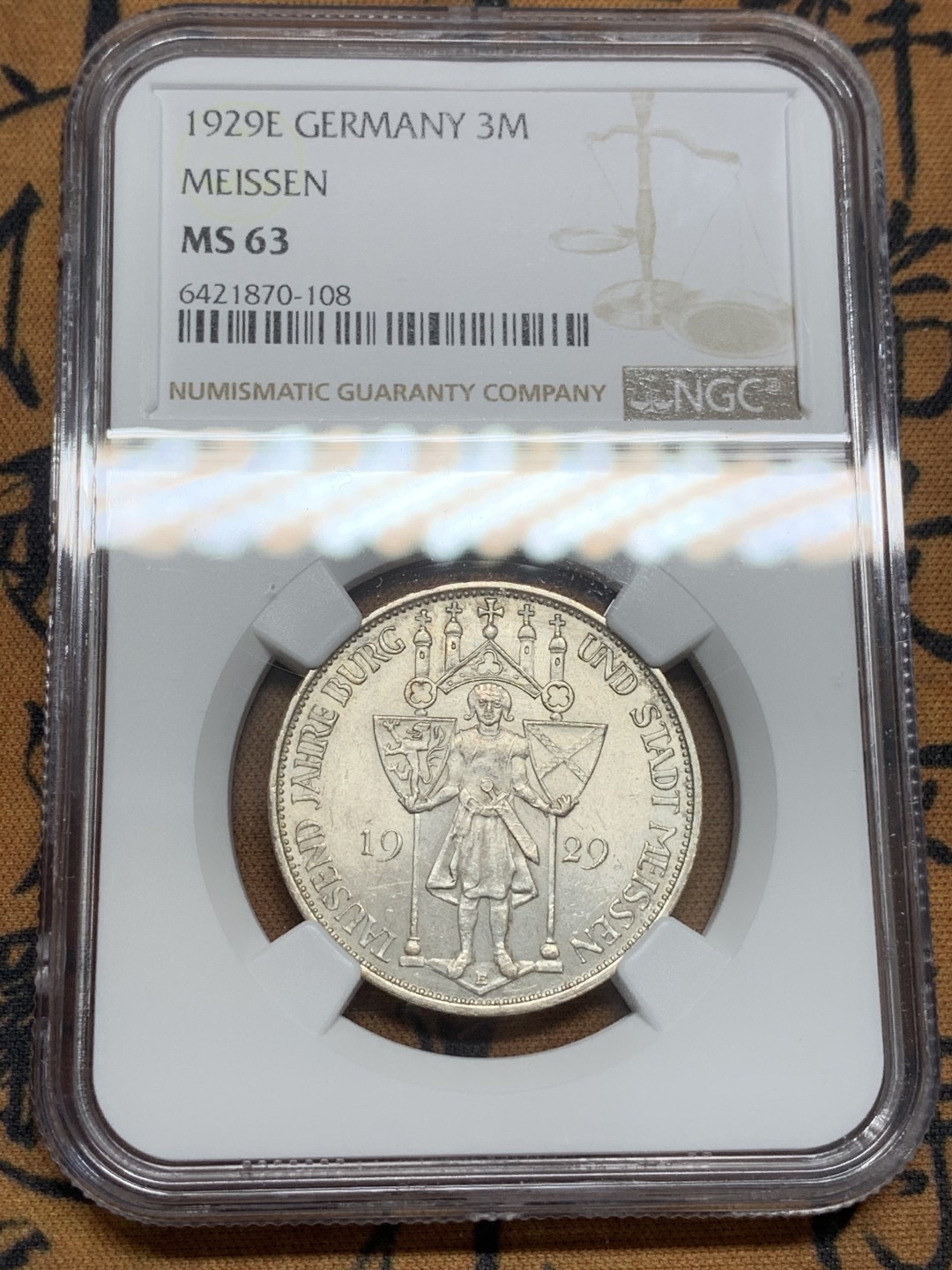 《竞宝斋》第85场-本周日，周一2场连拍（全场不限金额包邮） NGC-MS63 魏玛德国1929年梅森建城千年3马克纪念银币